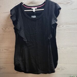 NWT IsaacMizrahi live black cap sleeve ruffle crew neck sweater size L